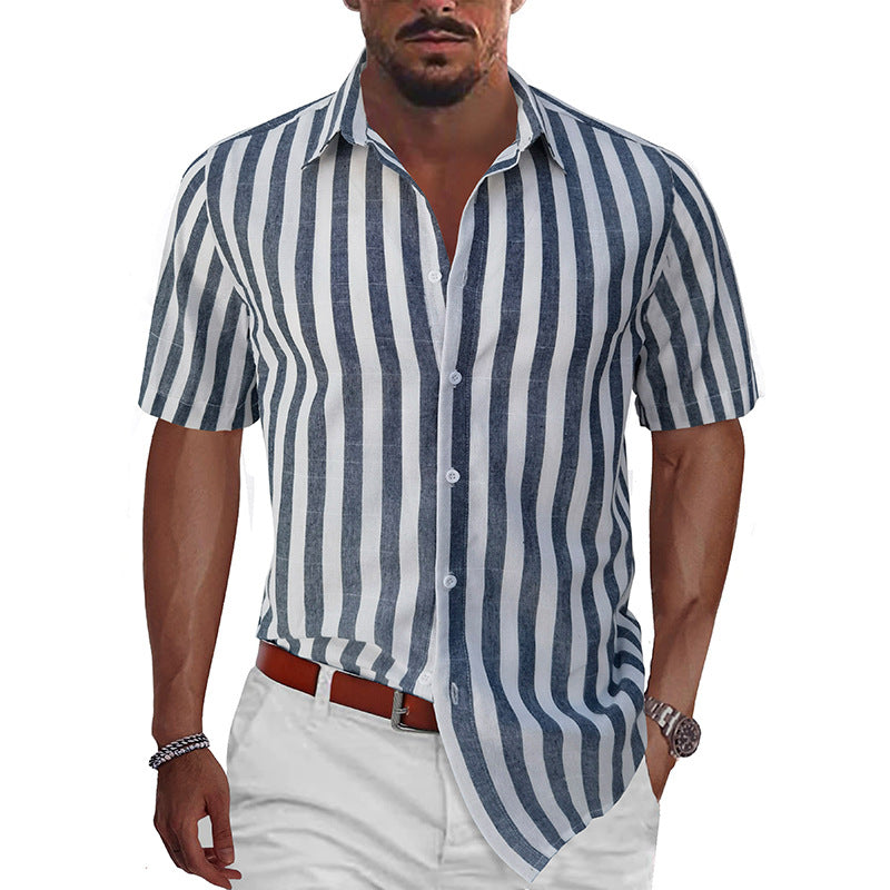 Men's casual summer beach fashion short sleeve striped dress shirt Hawaiian shirt