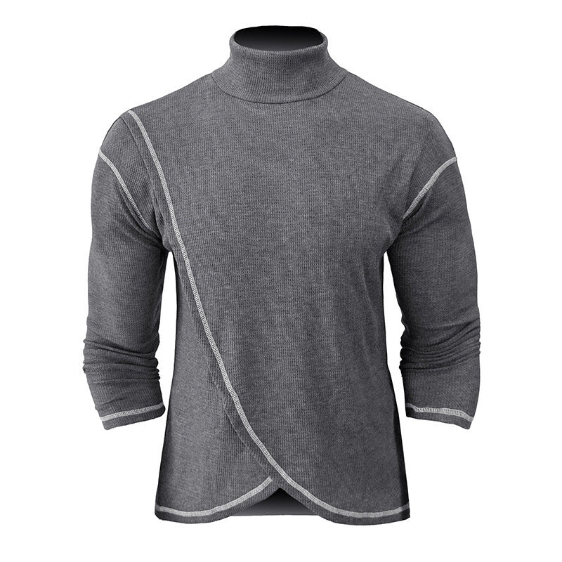 Men's autumn and winter new men's high collar long sleeve t-shirt waffle bottoming shirt drop shoulder top