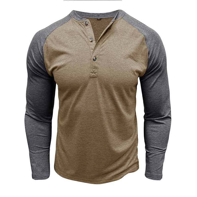 New autumn and winter men's long-sleeved color matching Heng men's round neck T-shirt tops