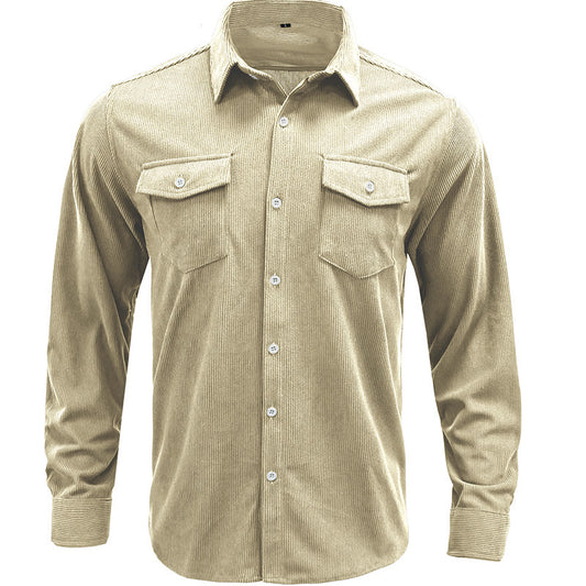 Men's solid color corduroy shirt Men's casual shirt Long sleeve autumn and winter shirt jacket