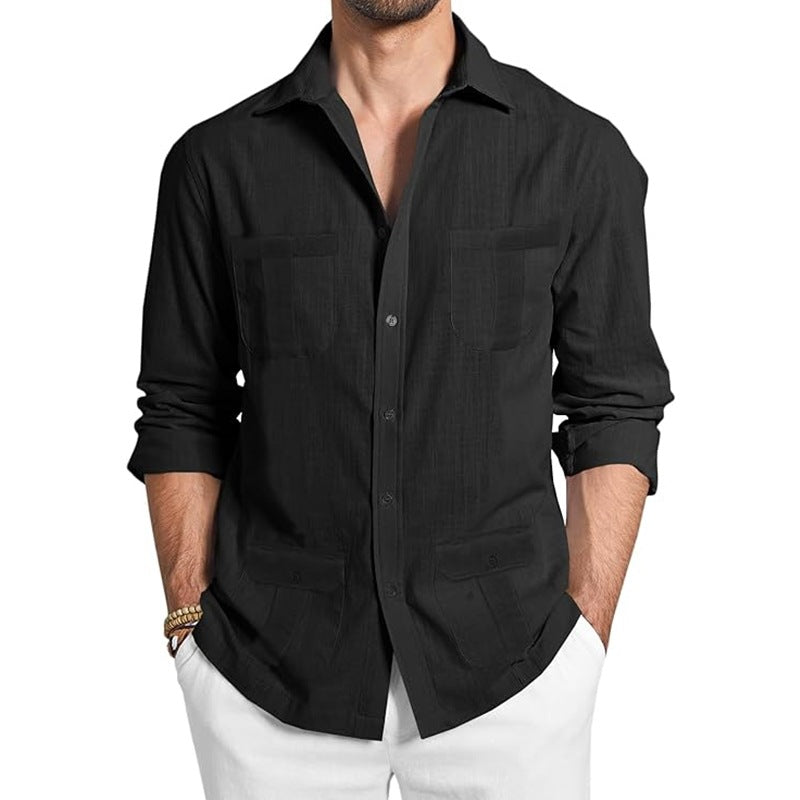 Shirt Linen Casual Button-Up Shirt Long Sleeve Summer Beach Top