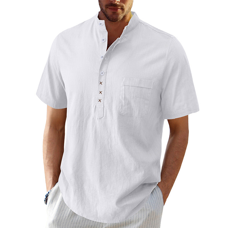 Men's Hawaiian short-sleeved beach shirt Men's cotton and linen shirt