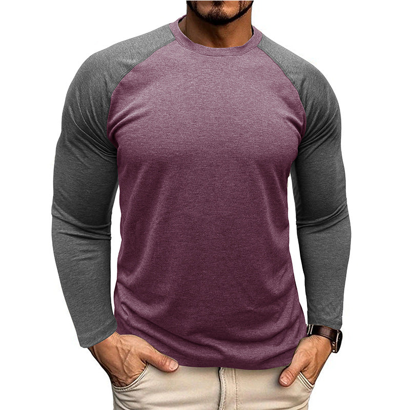 New long-sleeved round neck T-shirt, loose large size bottoming shirt, men's casual raglan sleeve top