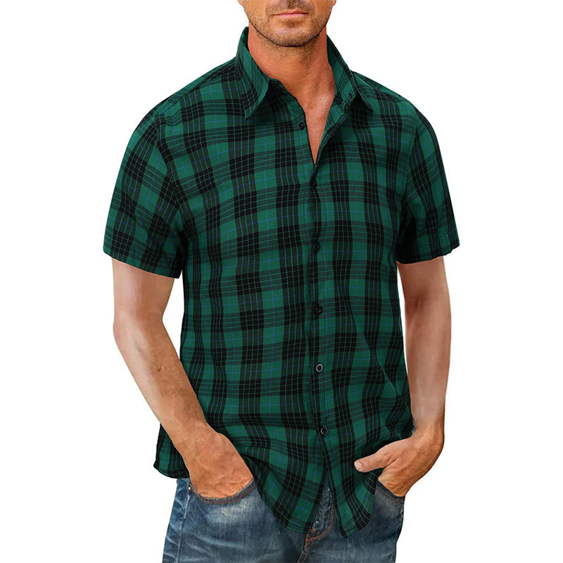 Men's casual Hawaiian shirts, men's short-sleeved shirts, men's shirts, plaid shirts