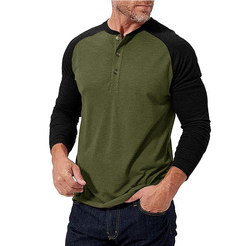 New autumn and winter men's long-sleeved color matching Heng men's round neck T-shirt tops