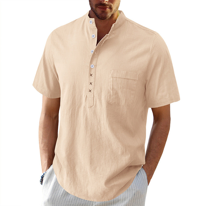 Men's Hawaiian short-sleeved beach shirt Men's cotton and linen shirt