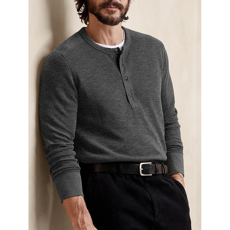 Men's long-sleeved round neck T-shirt for autumn and winter, slim-fitting casual tops for men