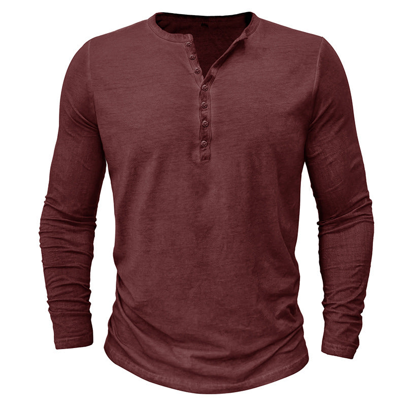 Men's Distressed Vintage Long Sleeve T-Shirt Men's Button Washed Distressed V-Neck T-Shirt Top