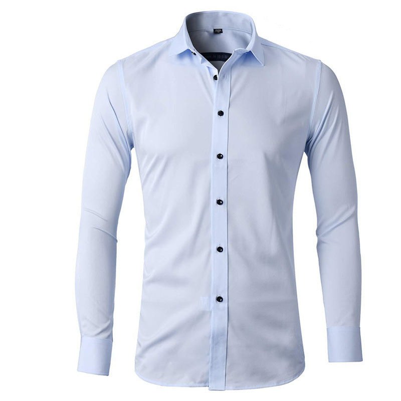 Men's shirt autumn and winter new business men's wear solid color stretch bamboo fiber long sleeve shirt