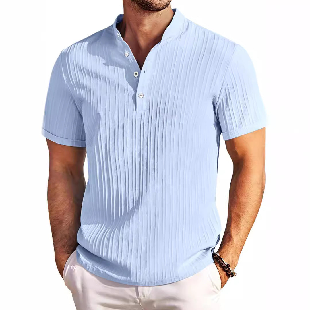 New Men's Retro Cotton and Linen Striped Casual Loose Shirt