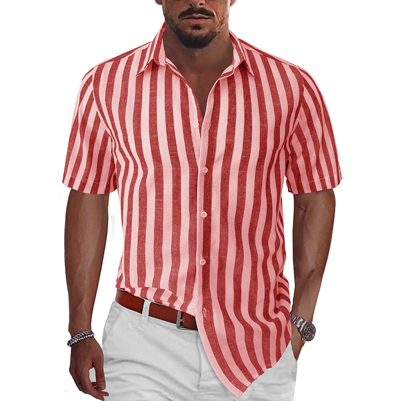 Men's casual summer beach fashion short sleeve striped dress shirt Hawaiian shirt