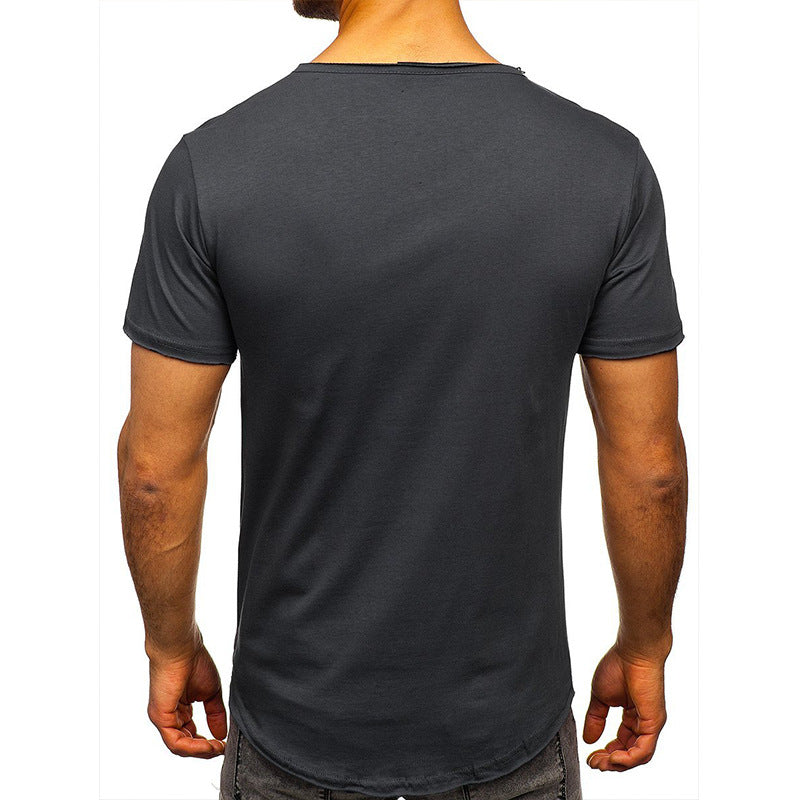 Summer Men's Short Sleeve T-Shirt Clothing V-Neck Henry T-Shirt Men's Tops