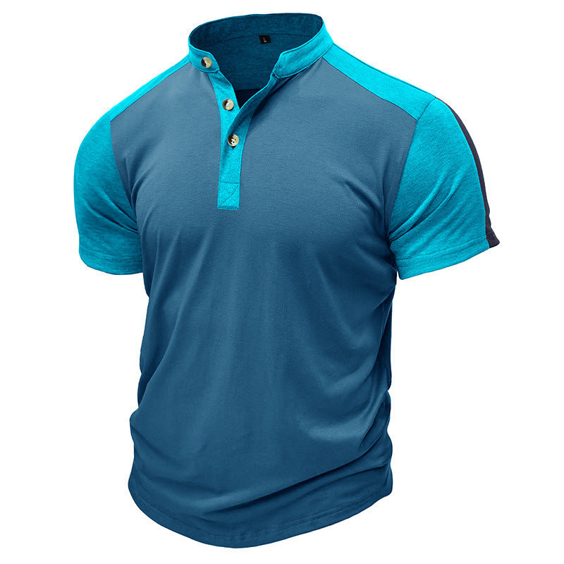 Men's short-sleeved stand-up collar t-shirt men's outdoor sports henley shirt fitness top