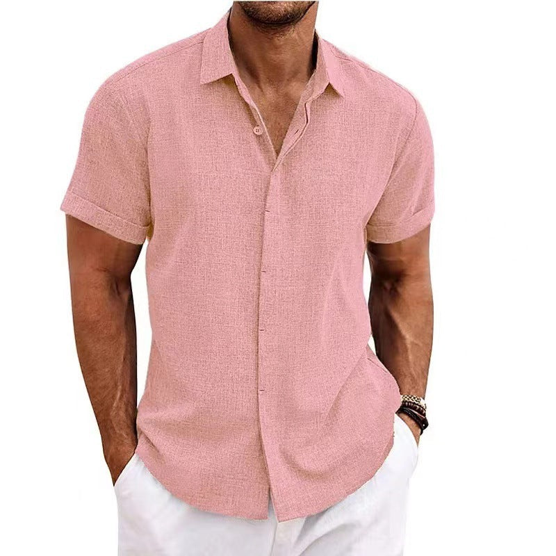 New summer European and American men's shirt solid color short-sleeved lapel shirt tops