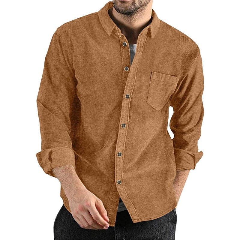 Autumn and winter new men's long-sleeved shirt corduroy lapel button loose casual jacket