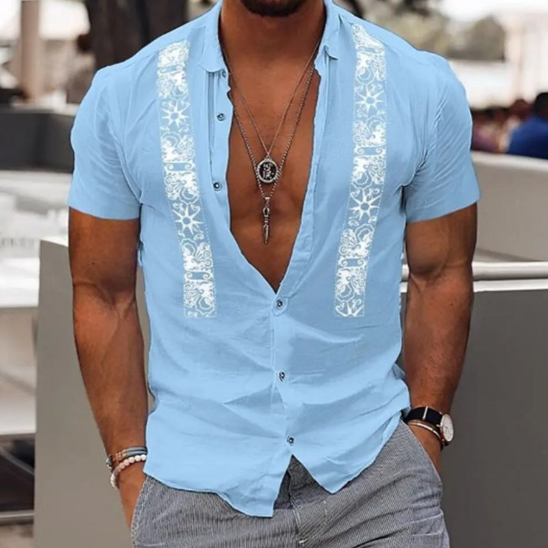 Fashion Men's Shirt Striped Beach Holiday Short Sleeve Summer T-Shirt Male Shirt