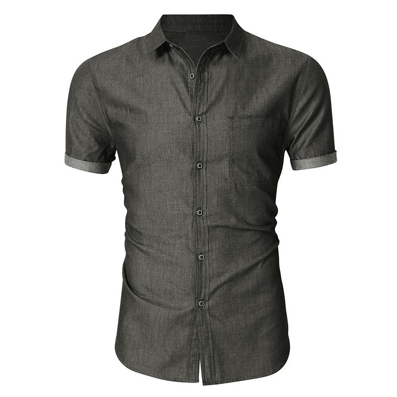 Men's denim short-sleeved shirts, free ironing, casual men's shirts