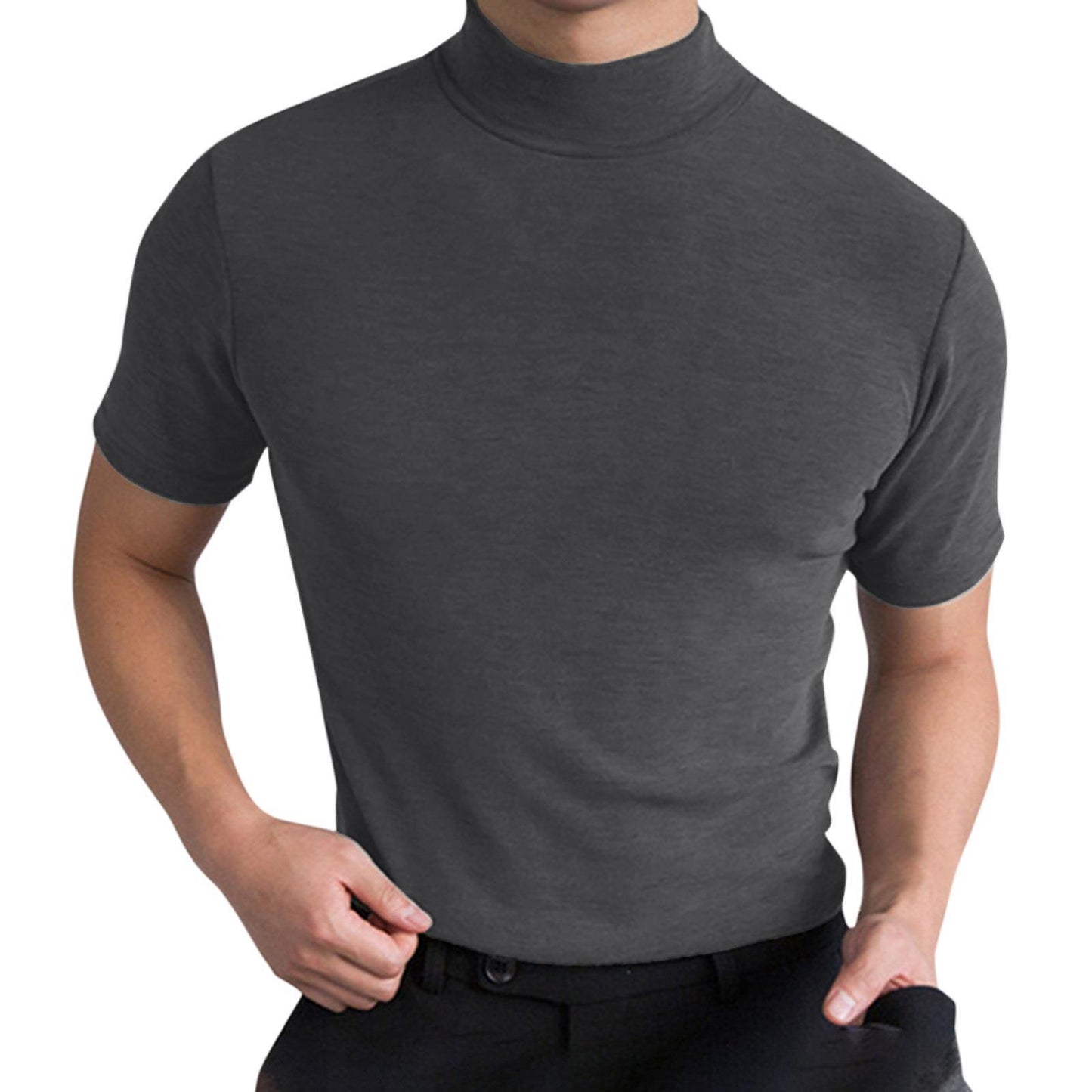 Men's autumn and winter high collar short sleeve T-shirt men's bottoming shirt solid color top