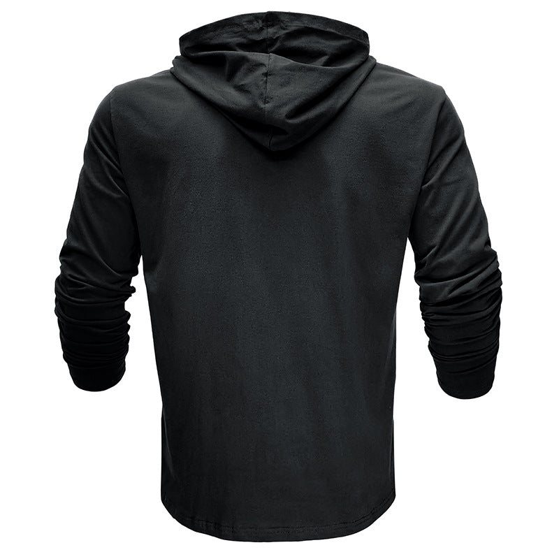 Autumn and winter solid color men's long-sleeved T-shirt men's clothing pure cotton hooded bottoming shirt outdoor tops