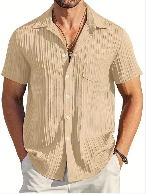 Summer Men's Fashion Striped Casual Beach Shirt Short Sleeve Shirt