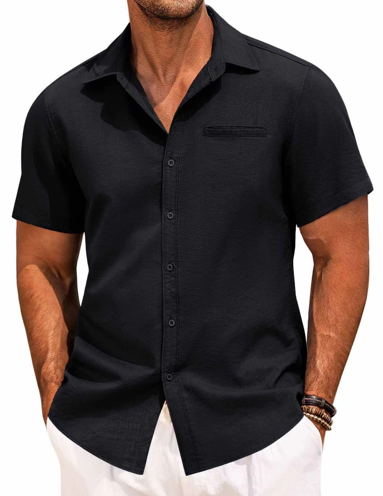 Summer Lapel Solid Color Short Sleeve Button Shirt Men's Shirt Men's Clothing