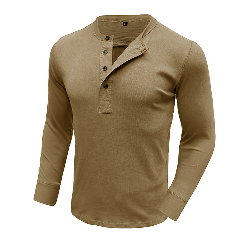 Men's long-sleeved round neck T-shirt for autumn and winter, slim-fitting casual tops for men