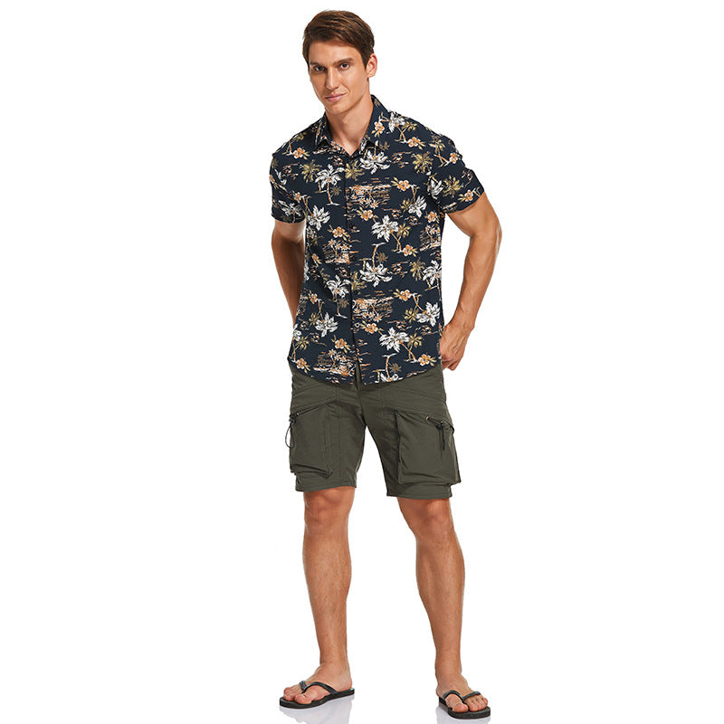 Printed short-sleeved shirt, men's beach shirt, men's shirt