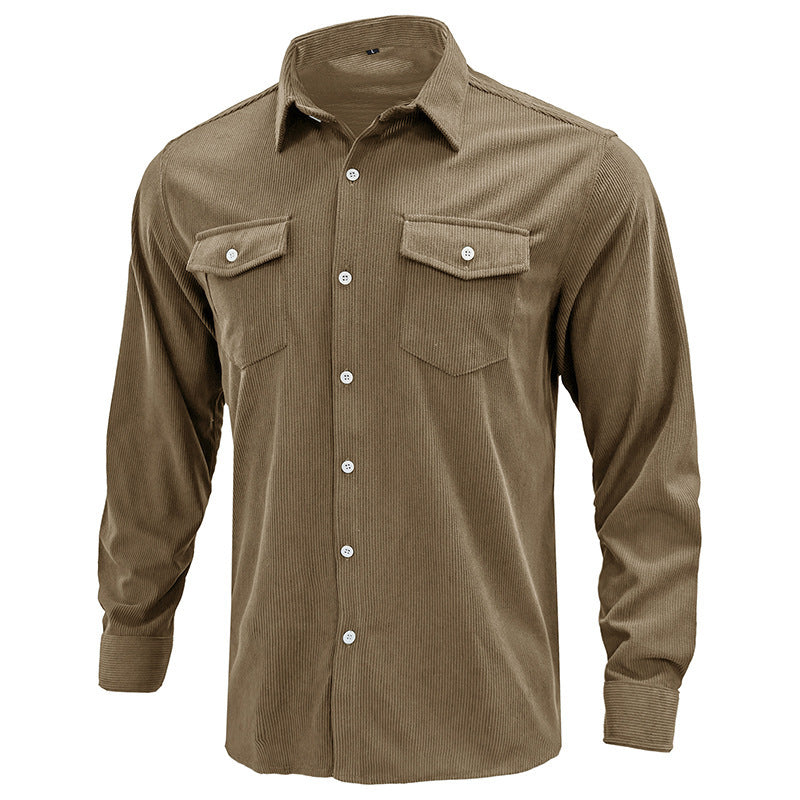 Men's solid color corduroy shirt Men's casual shirt Long sleeve autumn and winter shirt jacket