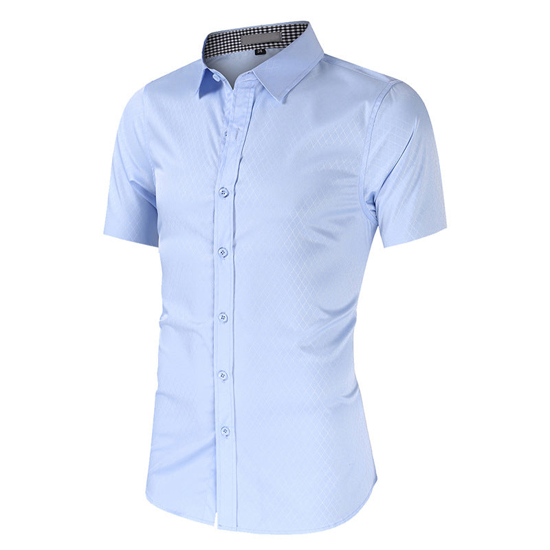 Summer short-sleeved shirt men's shirt plaid shirt bamboo fiber