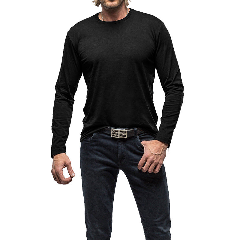 Men's new solid color round neck long sleeve t-shirt men's pure cotton bottoming shirt top T-Shirt