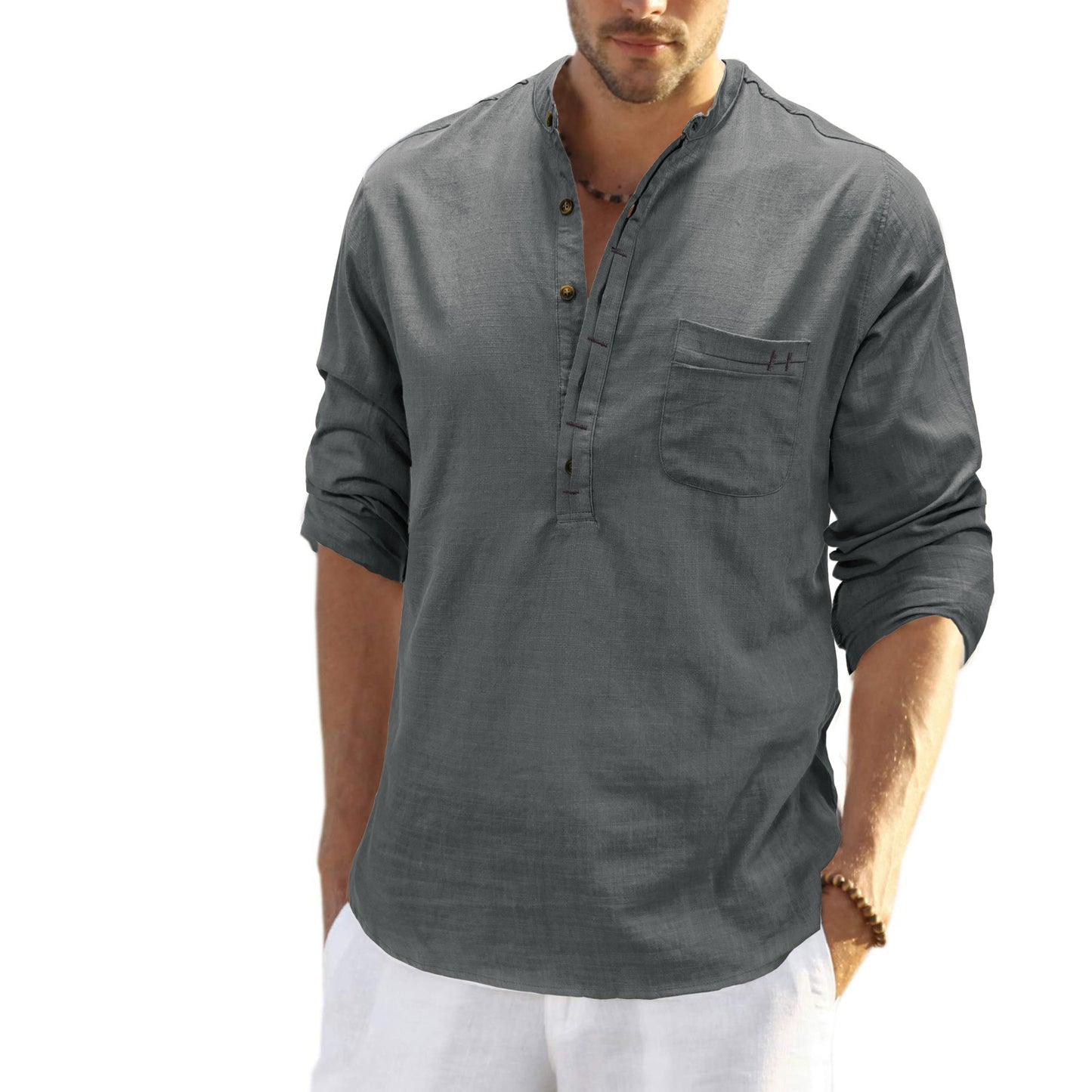 Autumn and winter cotton and linen shirt long-sleeved tops loose men's linen shirt