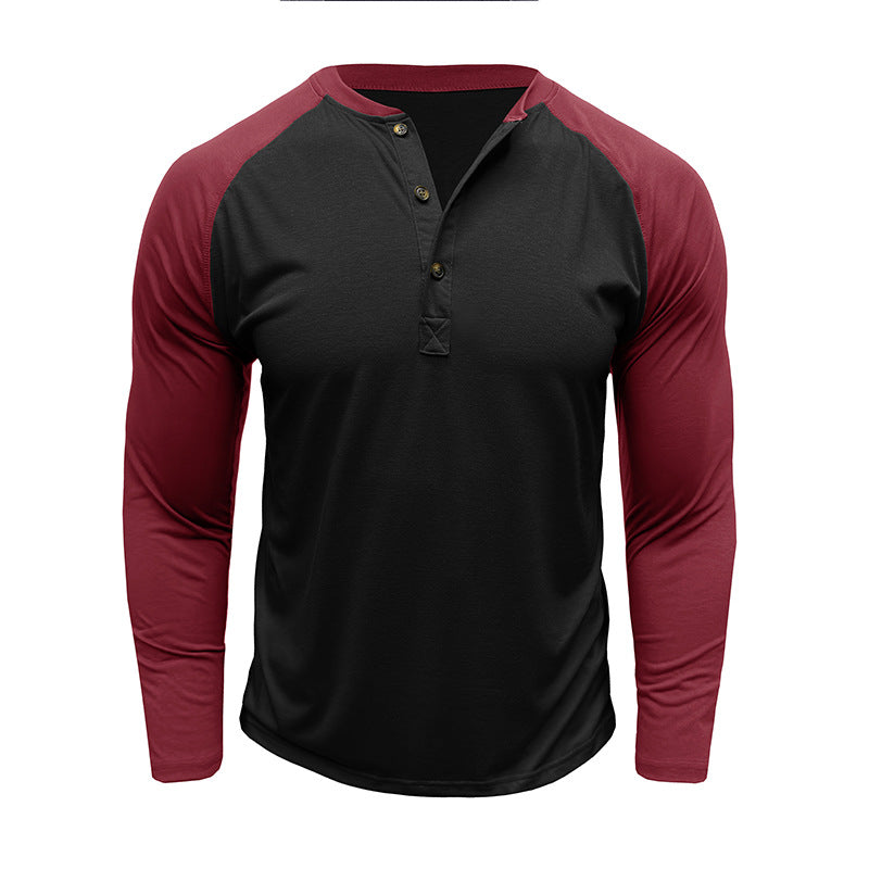 New autumn and winter men's long-sleeved color matching Heng men's round neck T-shirt tops