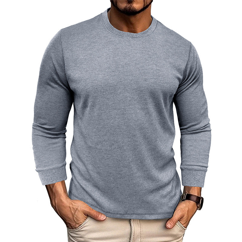 Men's autumn and winter loose round neck long sleeve T-shirt Men's waffle basic T-shirt