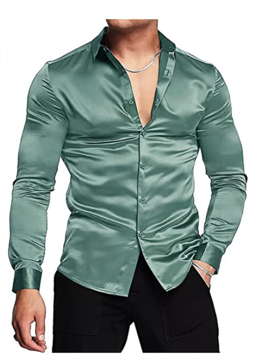 Fashionable men's shiny solid color prom shirt