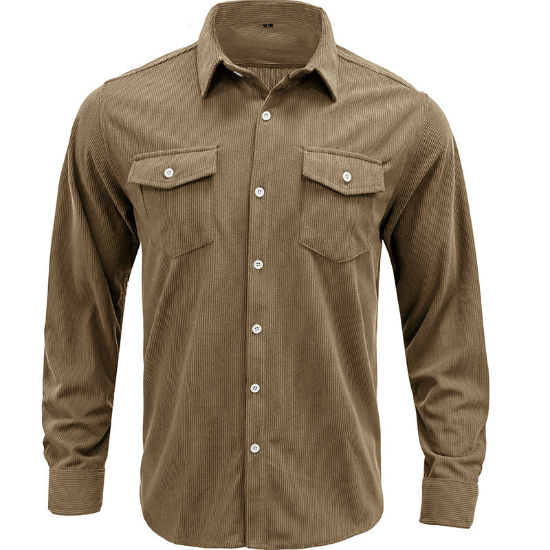 Men's solid color corduroy shirt Men's casual shirt Long sleeve autumn and winter shirt jacket