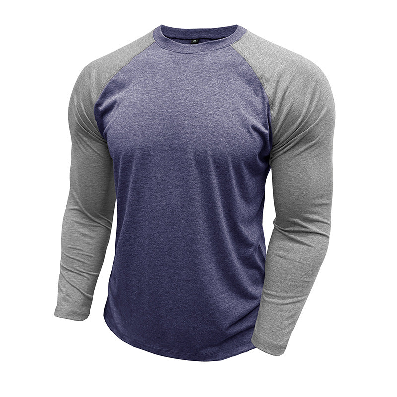 New long-sleeved round neck T-shirt, loose large size bottoming shirt, men's casual raglan sleeve top