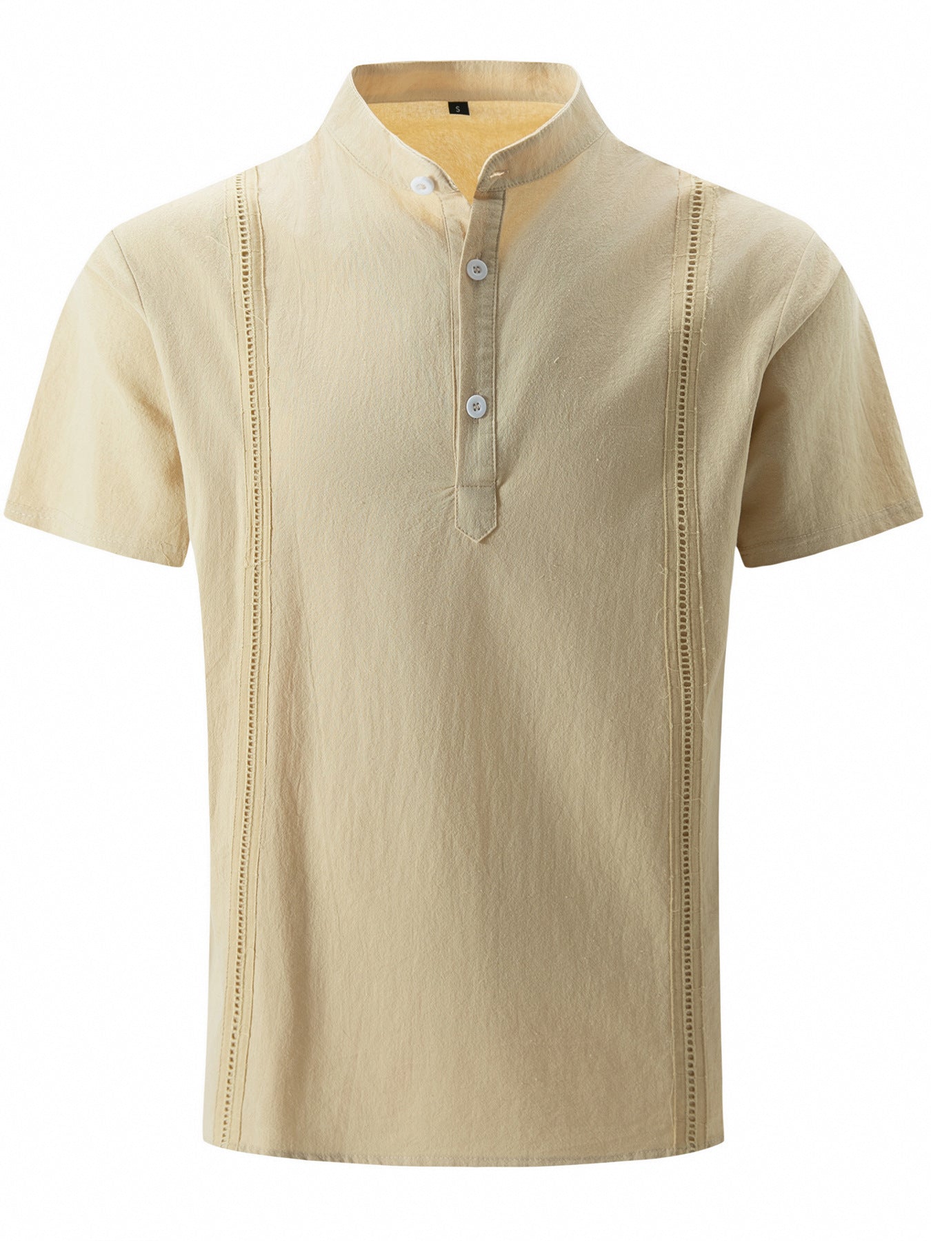 Men's short-sleeved solid color cotton and linen shirt tops