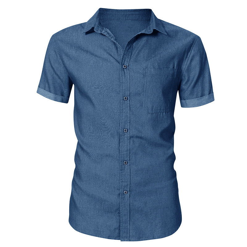 Men's denim short-sleeved shirts, free ironing, casual men's shirts