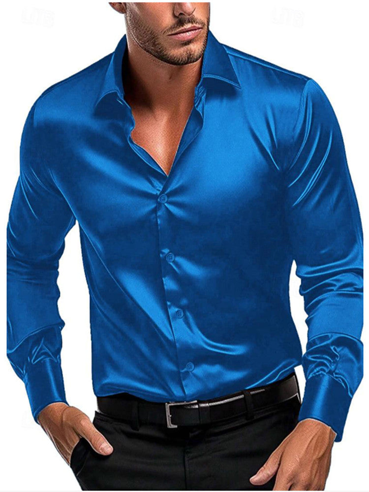 New silky fabric fashion men's autumn men's business casual shirt long sleeve shirt