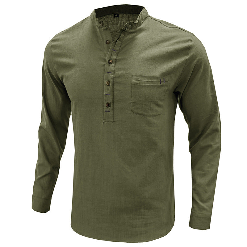 Autumn and winter cotton and linen shirt long-sleeved tops loose men's linen shirt