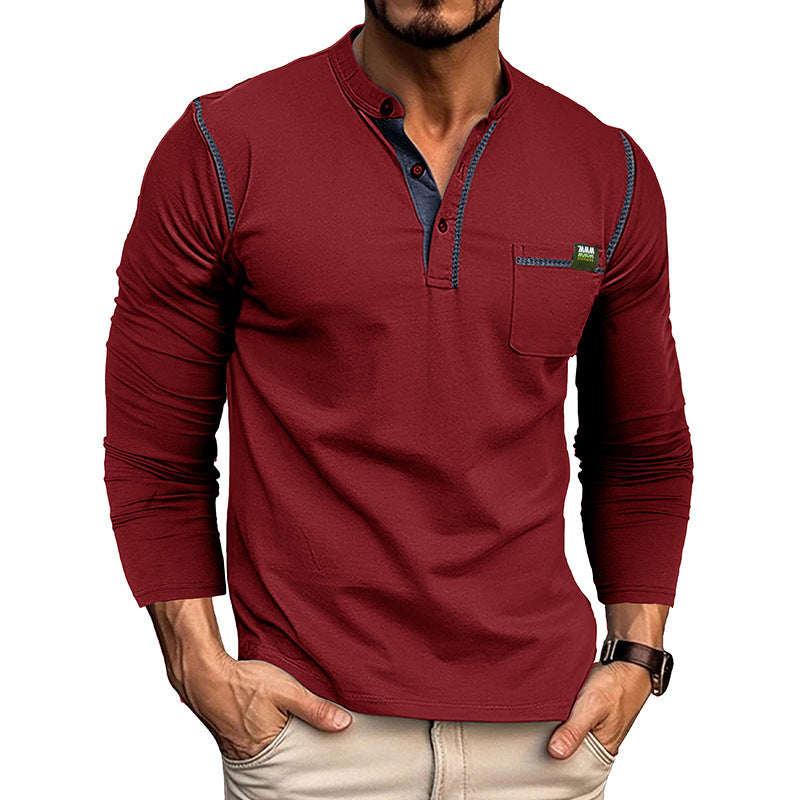 Autumn and winter men's long-sleeved men's T-shirts, men's color matching T-shirts