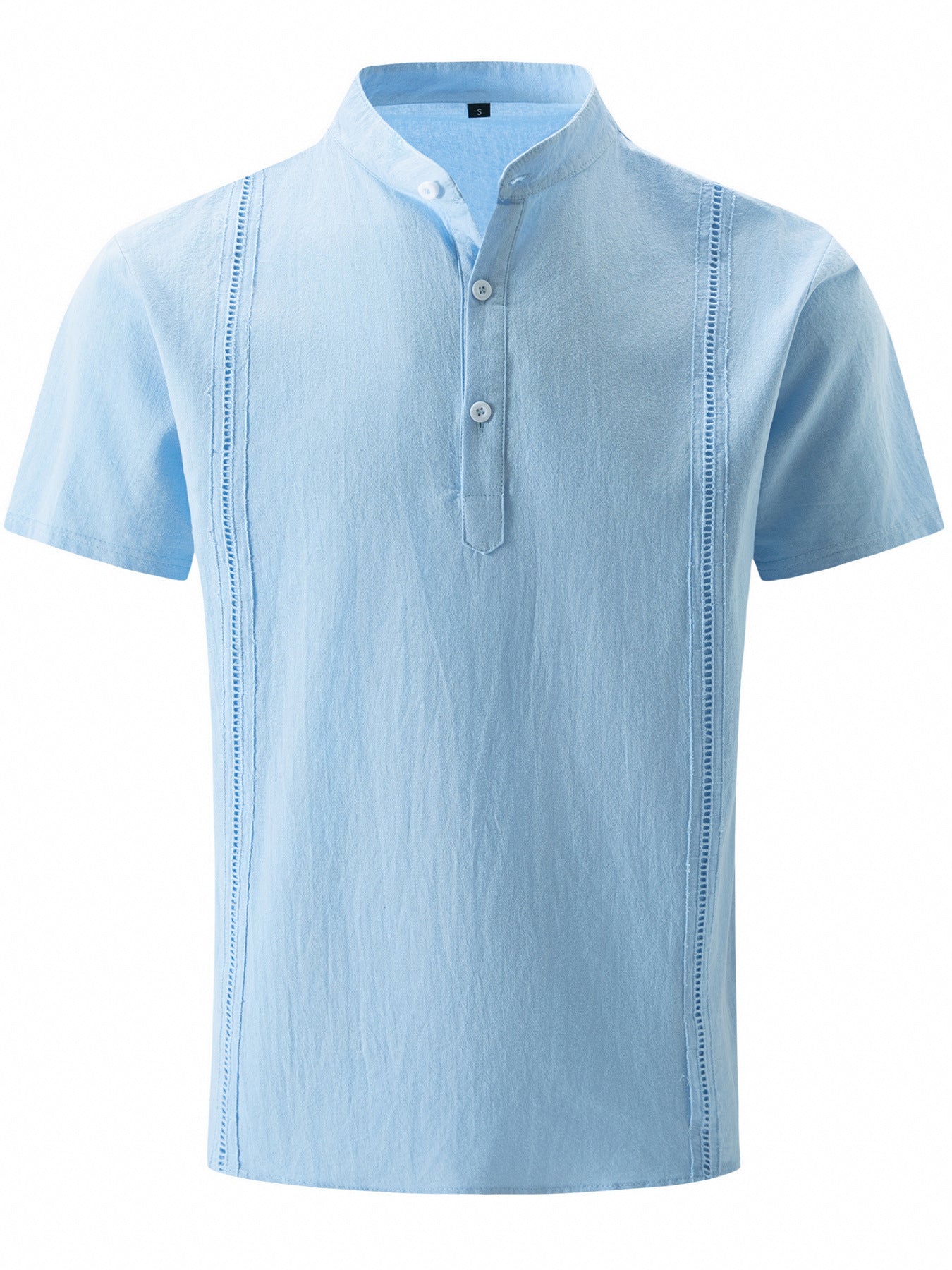 Men's short-sleeved solid color cotton and linen shirt tops