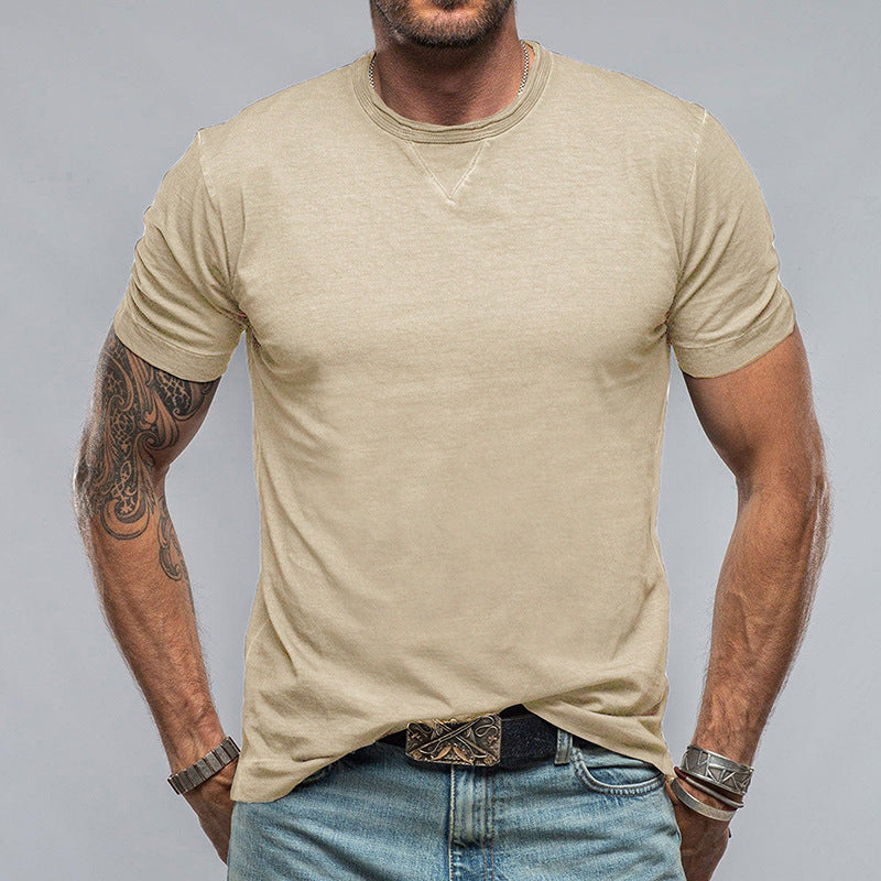 Men's solid color round neck short-sleeved T-shirt men's clothing pure cotton men's T-shirt top