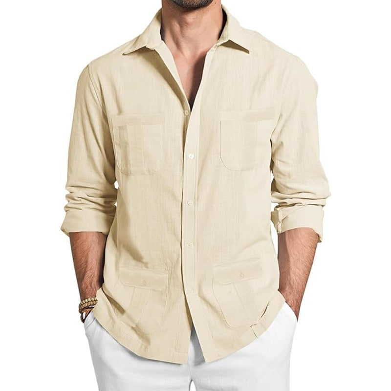 Shirt Linen Casual Button-Up Shirt Long Sleeve Summer Beach Top