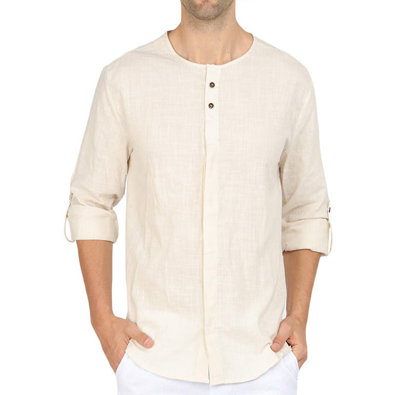 New Men's Cotton and Linen Shirt Casual Linen Long Sleeve Shirt Men Autumn and Winter