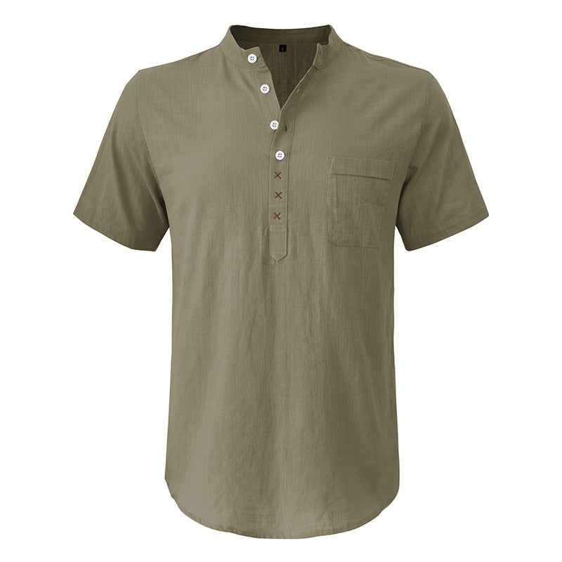 Men's Hawaiian short-sleeved beach shirt Men's cotton and linen shirt