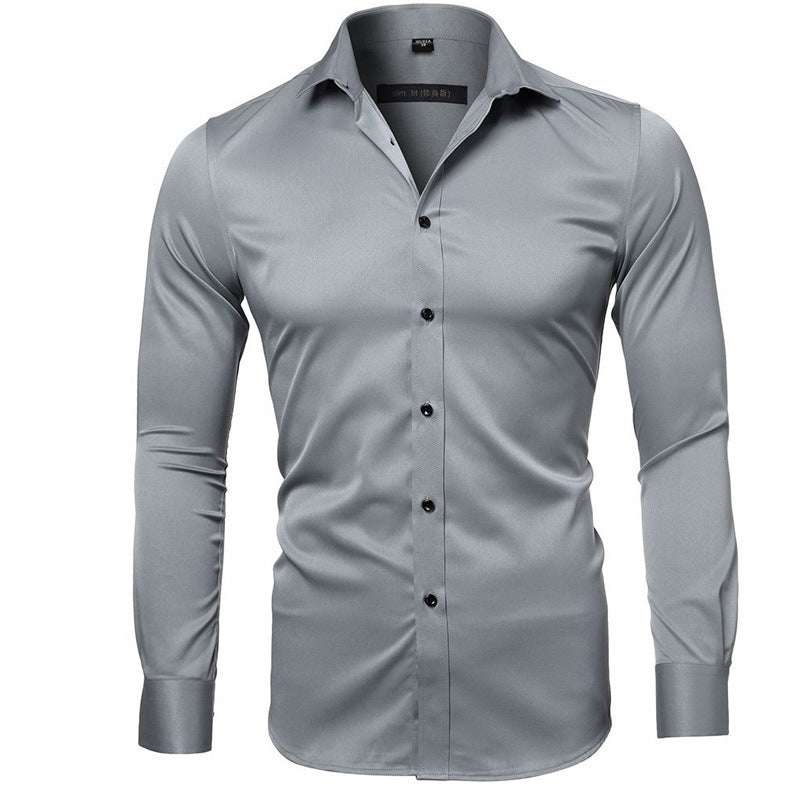 Men's shirt autumn and winter new business men's wear solid color stretch bamboo fiber long sleeve shirt