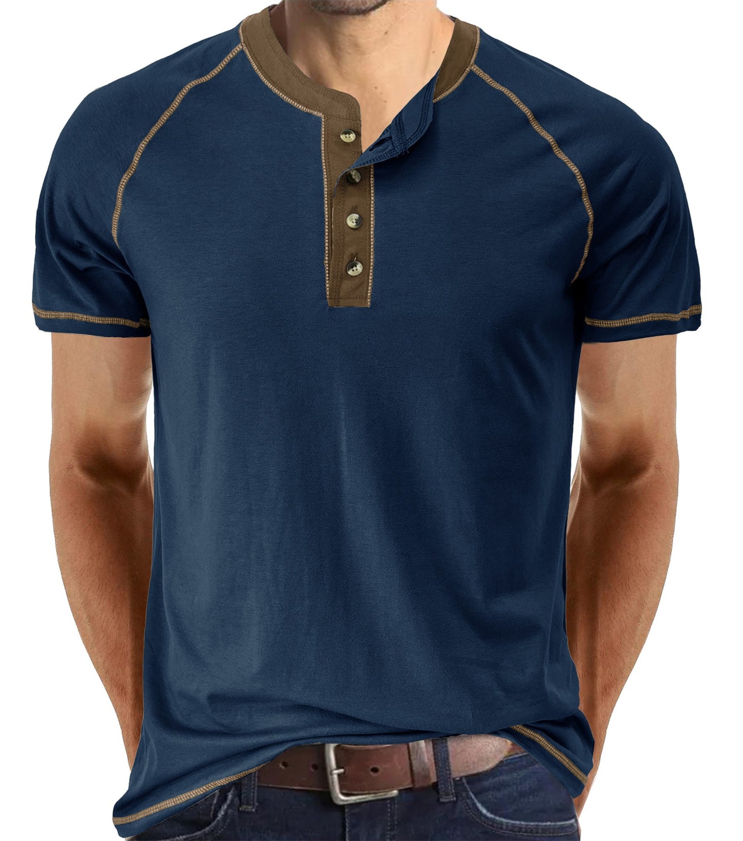 Summer men's short-sleeved men's T-shirts, men's color matching T-shirts