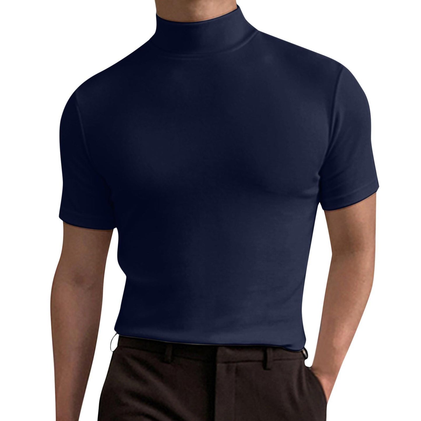 Men's autumn and winter high collar short sleeve T-shirt men's bottoming shirt solid color top