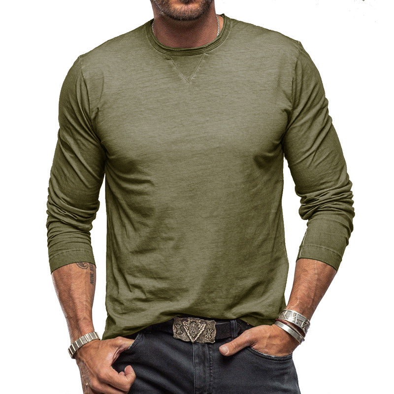 New autumn and winter men's solid color round neck long-sleeved T-shirt pure cotton men's bottoming shirt men's clothing